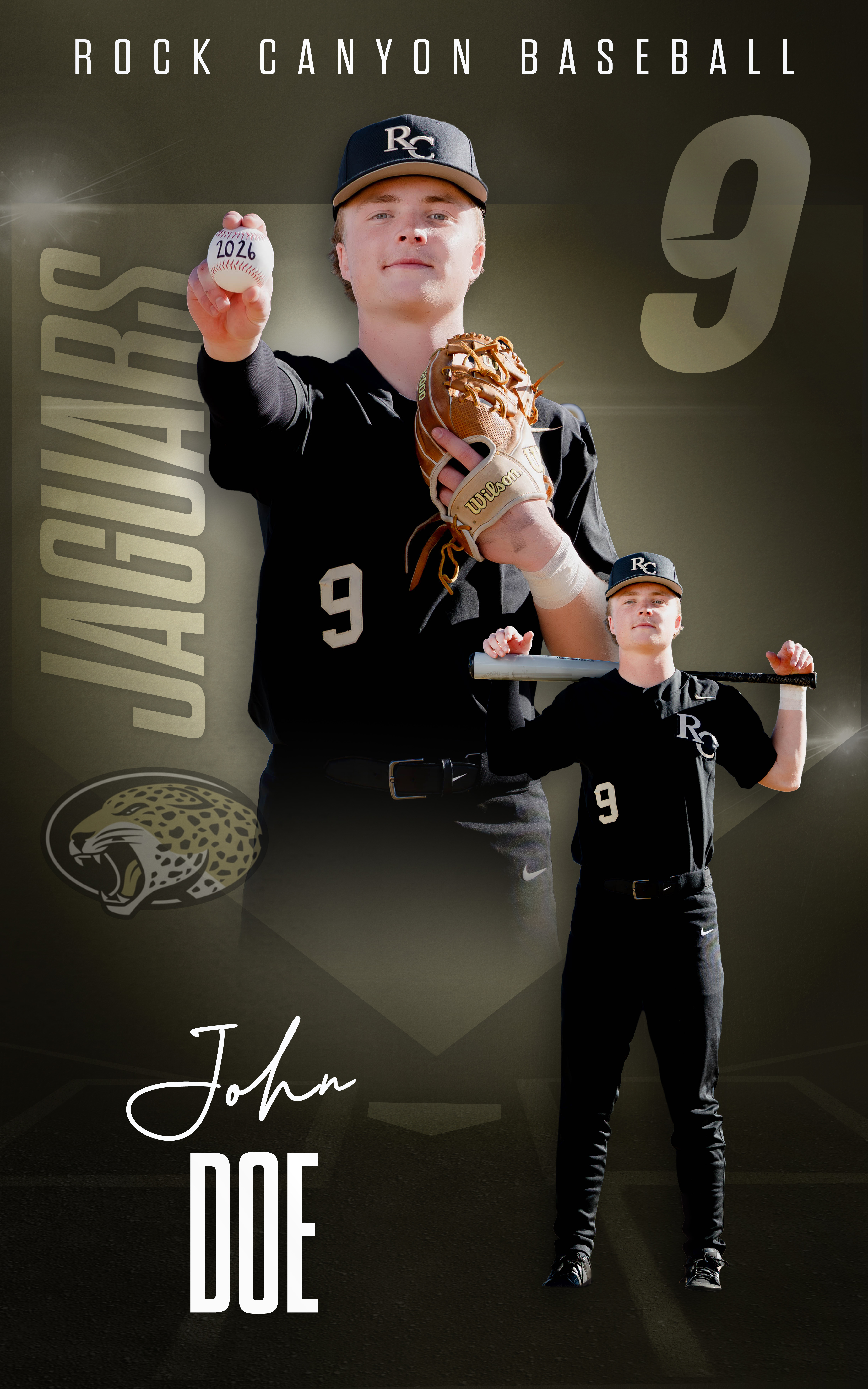 Rock Canyon baseball player featured in a custom senior team banner