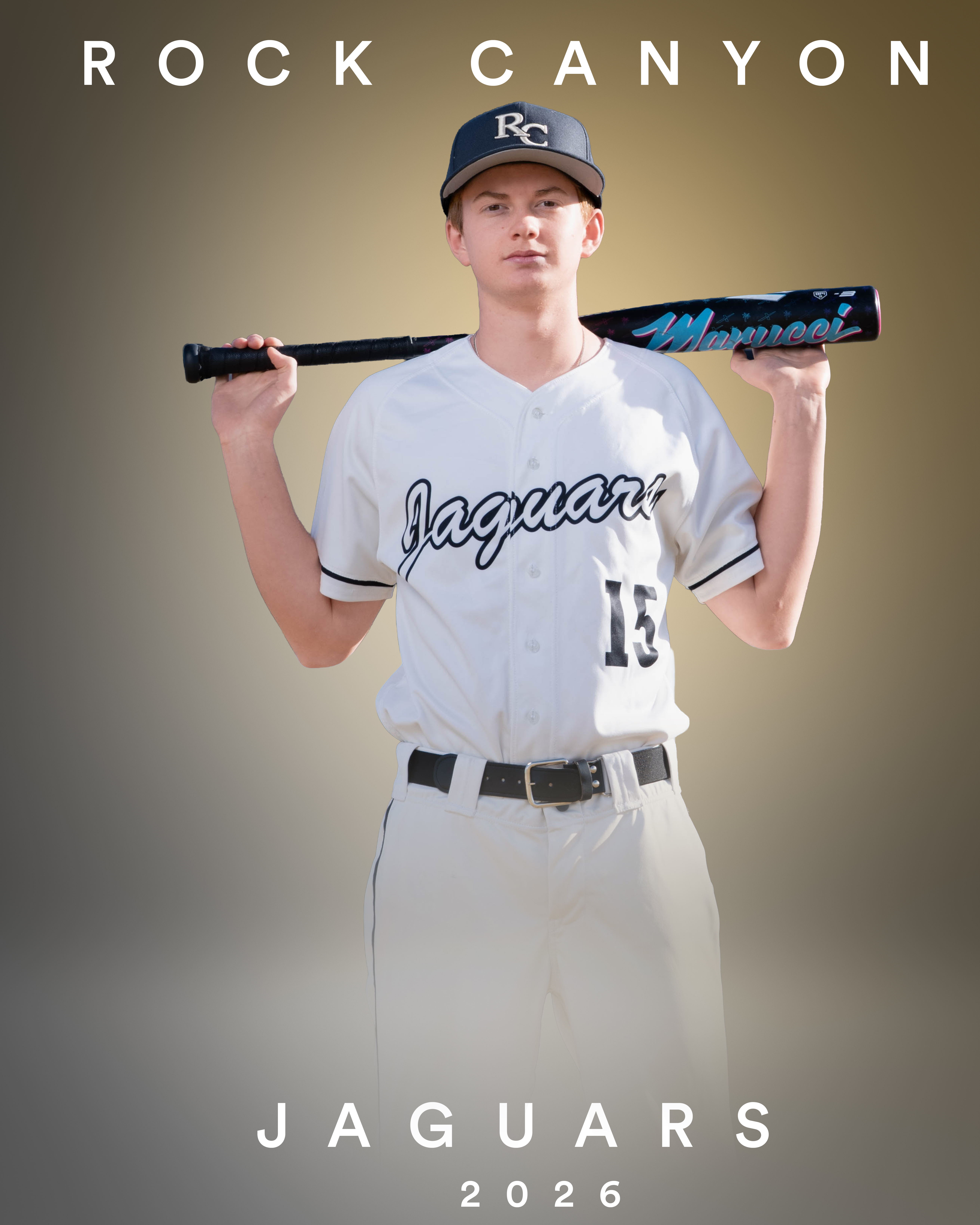 Baseball player posed with a bat for an individual team portrait