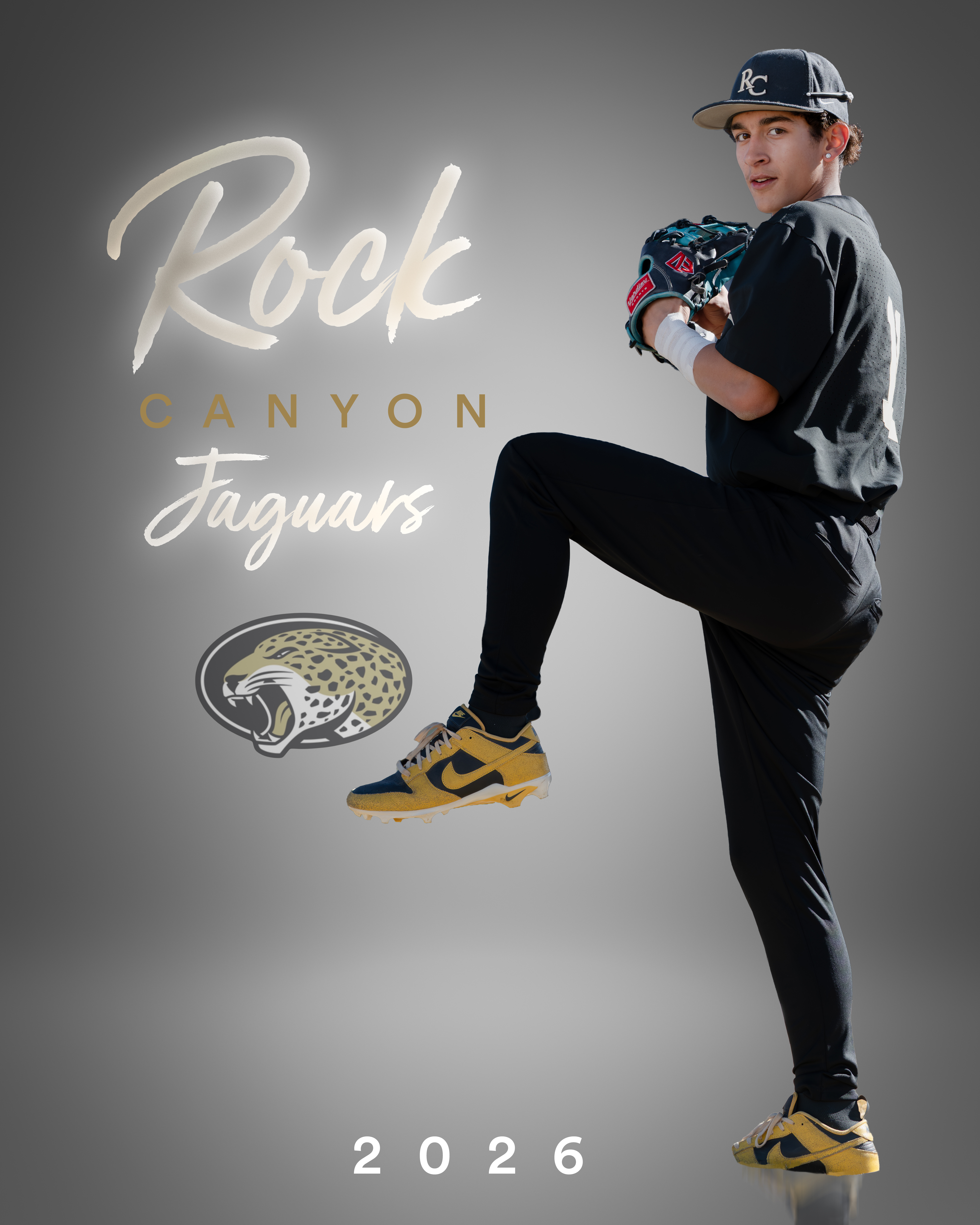 Rock Canyon baseball player in a custom team graphic portrait
